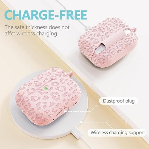 Case Compatible with AirPods Pro 3 Generation 2025 Cover with Keychain, Gawnock Engraved Leopard Skin Soft Cover for AirPods Pro 3 Case Full Protection,Front LED Visible, Pink thumbnail 4