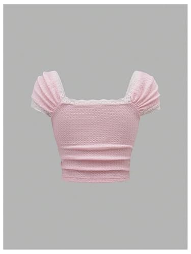 Verdusa Women's Cute Going Out Tops Coquette Crop Tops Bow Square Neck T Shirt thumbnail 2