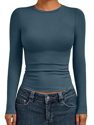 AUTOMET Womens Crew Neck Long Sleeve Slim Fit Compression Underscrubs Tops thumbnail 2