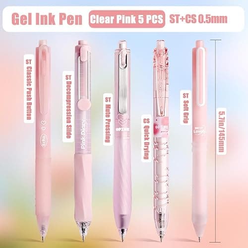 VideMundi 10 Count Pastel Gel Ink Pen Set,Cute Note Taking 0.5mm Fine Point Retractable 10 Count Black Ink Pens with for Writing, Journaling, School, Office (Pink) thumbnail 7