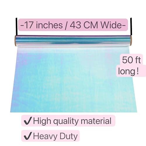 1 Roll 50ft Iridescent Light Blue Cellophane Wrap for Gift Baskets - Colored Cello Wrap - Rainbow Light Blue Wrapping Film (50' Long x 17" Wide) Colored Film Roll for, Fairy Wings, DIY Craft Babyshower. thumbnail 4
