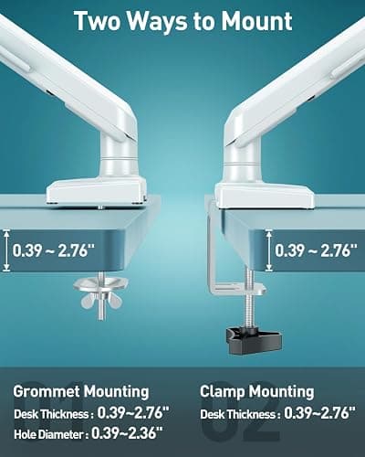 Single Monitor Desk Mount, 13-32 inch Adjustable Gas Spring Monitor Arm, Computer Monitor Stand Holder with Clamp and Grommet Base, Fits 4.4 to 22lbs Screens, VESA Mount Bracket, White, Freelift Pro thumbnail 8
