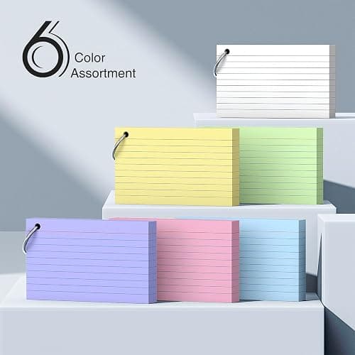 300 Count 3x5 index cards with Ring, Flash Cards 6 Color Assortment (50 Sheets Each), Durable & Portable Note Taking for Students, Teachers, Study Note Cards for Home School Colored Index Cards thumbnail 7