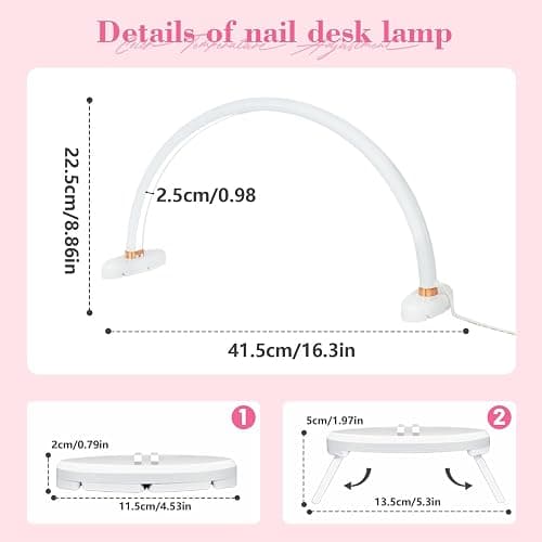 obcd Half Moon Light for Nail Desk 16 inch Nail Desk Light Half Moon Lamp Portable Arch Lamp Dimmable with Foldable Bracket for Desk Salon Table Use, 3 Color Temperature thumbnail 2