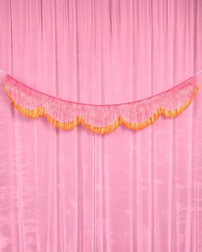 xo, Fetti Pink and Orange Scallop Fringe Banner | Bachelorette Party, Birthday, Summer Decor, Iridescent, Fiesta, Girly, Photo Prop, Backdrop thumbnail 5