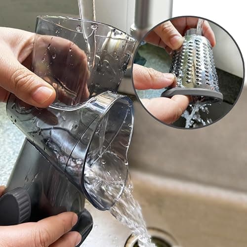 Rotary Cheese Grater Shredder with Handle Handheld Round Mandoline Vegetable Slicer Carrot Shredder Nut Grinder with 3 Replaceable Stainless Steel Drum Blades and Upgrade Strong Suction, Dark Grey thumbnail 7