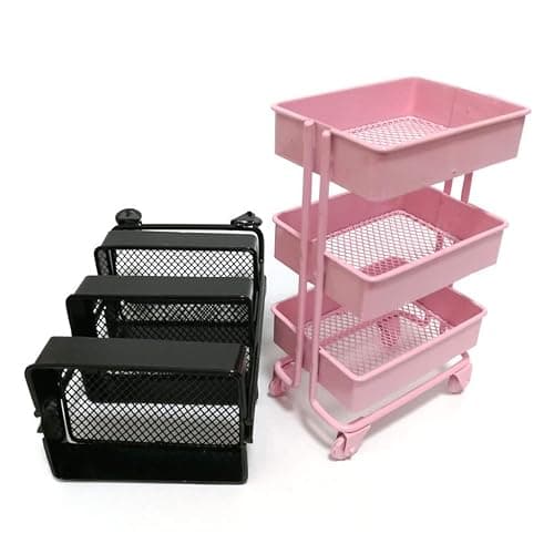 RALIYATX Trolley Storage Shelf, Floor Storage Trolley with Wheel, Miniature Furniture Storage Shelf, Bookcase, Decorative Display, Pink thumbnail 5