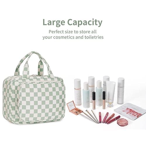 Narwey Checkered Hanging Travel Toiletry Bag for Women Wash Bag Cosmetics Makeup Bag Organizer for Travel Size Accessories(Checkerboard Mint Green (Medium)) thumbnail 7