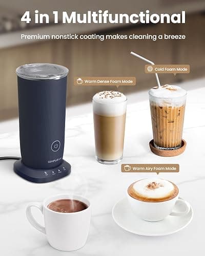 SIMPLETASTE Milk Frother, 4-in-1 Electric Milk Frother and Steamer, Automatic Warm and Cold Foam Maker and Milk Warmer for Latte, Cappuccinos, Dark Blue thumbnail 4