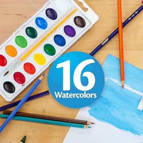Crayola Watercolor Paint Set (16 Count), School Supplies Essentials, Washable Paint for Kids, 1 Paint Brush, Arts & Crafts, Assorted Colors, Ages 4+ thumbnail 7