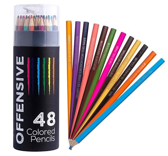 MilkToast Brands 48 Funny & Offensive Colored Pencils for Adults – Pre-Sharpened Gag Gift Set for Adult Coloring Books, Cussing, Pranks, and Creative Stress Relief - Image 1