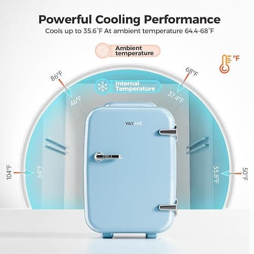 YASHE Mini Fridge, 4 Liter/6 Can Mini Makeup Fridge, 110V AC/ 12V DC Portable Thermoelectric Cooler&Warmer for Skincare, Drink, Cosmetic, Medicine, Small fridge for Bedroom, Office, Dorm, Car, Blue thumbnail 6