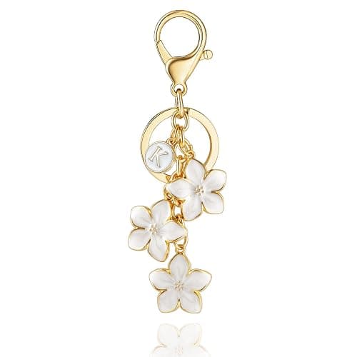XGALBLA White/Pink/Black Big Cute Flower Initial Letter Keychain for Women, Flower Bag Charms Enameled Keychain Handbag Purse - Image 1