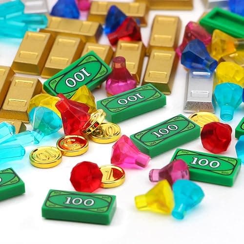 Feleph Treasure Accessories Money Building Blocks Set Jewel Chest, Gems Diamonds, Bullion Electroplated Gold Tile Silver Bar, Power Crystals, Coins, Goblet, 100 Dollar Bill Cash Toy Brick thumbnail 5