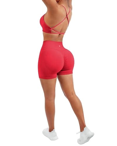 SUUKSESS Women Seamless Workout Sets Strappy Sports Bra High Waist Booty Shorts Outfits thumbnail 5