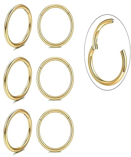 Unisex Dainty Tiny 18k Real Gold Plating Cartilage Huggie Hoop Earrings, 16G Surgical Steel Small Endless Hinged Hoops Earring for Earlobe Cartilage Helix Rook Daith Conch Nose Lip Body Piercing Jewelry - Image 1