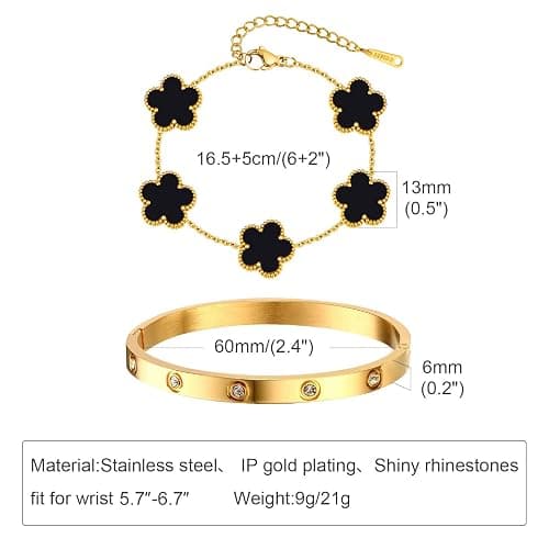 MPRAINBOW Womens Stackable Gold Bracelets Jewelry, 18K Gold Plated Floral Bracelet,Bangles Non Tarnish, Gold Cubic Zirconia Chain Set Trendy Gift,Christmas Valentines Birthday Gifts for Girlfriend thumbnail 5