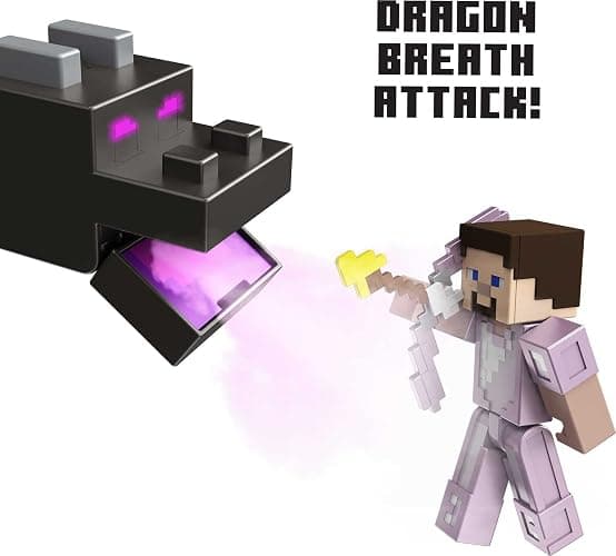 Mattel Minecraft Ultimate Ender Dragon Figure, 20-in Mist-Breathing Creature, Plus 3.25-in Color-Change Steve Figure, Weapon, Amor and Battle Accessory, Gift for 6 Years Old and Up thumbnail 5