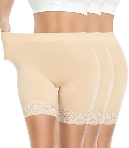 Yeblues 3 Pack Lace Slip Shorts for Under Dresses Women Smooth Anti-chafing Boyshorts Seamless Underwear Safety Shorts - Image 1