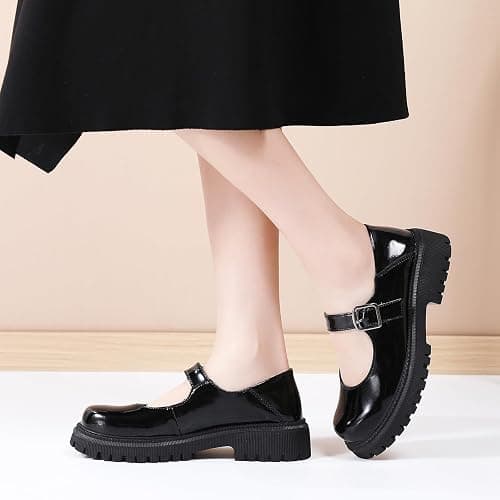 XMM Mary Jane Shoes Platform Chunky Mary Janes for Women Ladies Comfort Leather Round Toe Non-Slip Dressy Casual Cute Girls School Work Shoes thumbnail 2