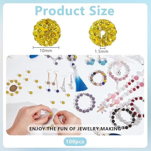 PH PandaHall 100pcs 10mm Yellow Rhinestone Beads Yellow Clay Bead Polymer Crystal Beads Clay Pave Disco Ball Round Diamond Bead for Necklace Bracelet Jewelry Making Party Decoration thumbnail 3
