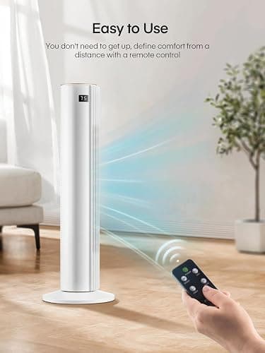 Tower Fan for Bedroom, Quiet Oscillating Floor Fans with 70°, Remote Control, 3 Modes, 3 Speeds, 12H Timer, 30" Bladeless Standing Fan for Home, Office, Living Room, White thumbnail 5