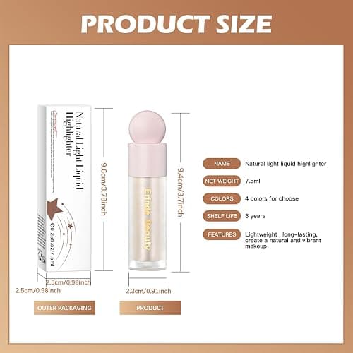 Erinde Liquid Highlighter, Face Bronzer Stick, Natural Glossy Finish, Lightweight Blendable Silky Smooth Cream Illuminator, Cruelty-Free, 01# Moonlight thumbnail 7