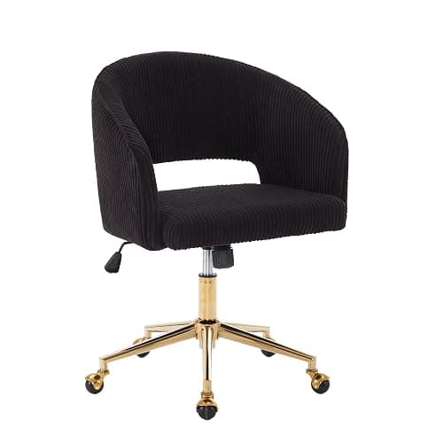 Home Office Chair Swivel Velvet Desk Chair Accent Armchair Upholstered Modern Tufted Chairs with Gold Base for Girls Women Ergonomic Study Seat Computer Task Stools for Living Room(Black) - Image 1
