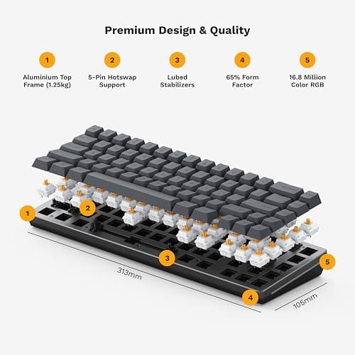 Glorious Gaming GMMK 2 Compact 65% Barebones (Frame Only) - Mechanical Gaming Keyboard Frame, Compact TKL Size (65%), Aluminium, Customisable, Per Key RGB, American QWERTY Layout - Black thumbnail 6