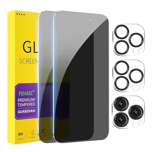 PEHAEL 2+2Pack for iPhone 15 Pro Privacy Screen Protector with Camera Lens Protector Full Coverage Anti-Spy Tempered Glass Film 9H Hardness Easy Installation Bubble Free [6.1 inch] - Image 1
