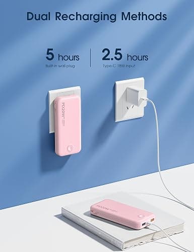 Nusyddy Portable Charger 10000mAh Fast Charging w/Built-in Wall Plug Pink | PD20W Fast Charging, LED Indicator, Pass Through Charging, TSA Approved, Compact/Slim, Power Bank for iPhone/iPad/Samsung thumbnail 7