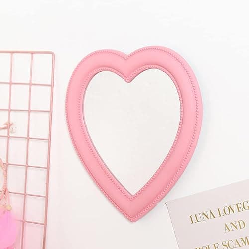 Mokoze Desk Heart Mirror, Wall Mounted Mirror with Bracket Hanging Hole, 11"x10.6" Light Pink for Table Home Room Decor, Birthday Gift for Girl Women thumbnail 5