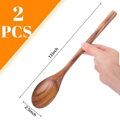 HAKSEN 2PCS Wooden Cooking Spoons, Wooden Kitchen Utensil Large Wood Spoon for Cooking Serving Mixing thumbnail 3