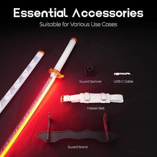 RENGENG Light Up Sword, 40 Inches Rechargeable Pre-Assembled Plastic Anime Replica with Belt & Stand, Original Texture Anime Sword thumbnail 5