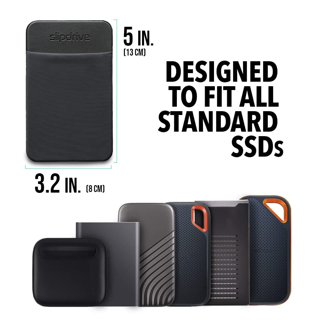 Slipdrive - Portable Hard Drive Case for Laptop - SSD Solid State Drive - Reusable Adhesive - Stick on External Hard Drive Carrying Case - Pocket Pouch (Small, Black) thumbnail 2