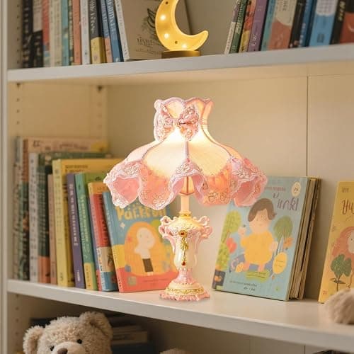 ZDAAPLJ Victorian Table Lamp Pink Princess Lamp French Country Bedside Lamp Farmhouse Cute Kids Table Lamp Vintage Rustic Nightstand Lamp for Girls Bedroom Children Nursery Desk Home Entryway thumbnail 7