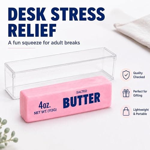Crunchy Butter Squishy in Pink with Textured ASMR Filling for Adults (Pink) | Soft Squeezable Stress Relief Desk Accessory for Office, Home and Daily Relaxation thumbnail 7