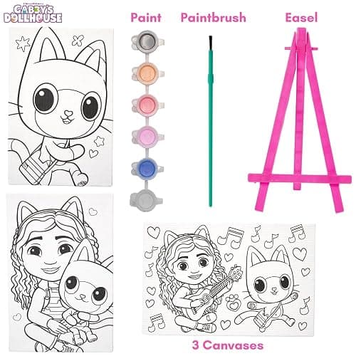 Innovative Designs Gabby’s Dollhouse Canvas Paint Set for Kids with 3 Canvases, Acrylic Paint, Paintbrush, & Easel thumbnail 2