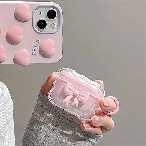 Cute AirPods Pro 2/1 Gen Clear Case, Girly 3D Bow Design Soft TPU Protective Shockproof Kawaii Apple iPod Pro 2nd/1st Generation Cover with Cleaner Pen & Keychain Girls Women 2023/2022/2019 - Pink - Bow Pink+Cleaner Kit thumbnail 2