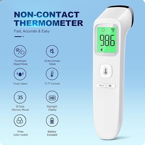 No-Touch Thermometer for Adults and Kids, Accurate Digital Baby Thermometer | 1s Fast Reading, Fever Alarm, Silent Mode, 35-Reading Memory, Forehead & Object Mode, AAA Battery Included, for Home & Clinic thumbnail 2
