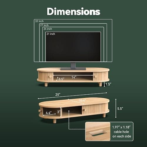 WELL WENG Bamboo Monitor Stand with Storage, Curved Computer Laptop Stand Desk Shelf Organizer with Sliding Doors (25 inch) thumbnail 5