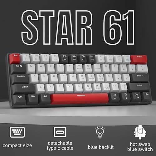 60% Mechanical Gaming Keyboard,Mixed Color Keycaps Gaming Keyboard with Clicky Blue Switches, Detachable Type-C Cable Mini Keyboard with Blue LED Light for/PC/Laptop thumbnail 3