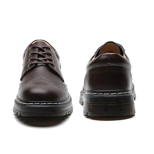 Women's Vintage Oxford Shoe,Perforated Lace-up Round Toe Leather Low Heel Brogues Shoe for Girls Ladies Women - 6.5 - Brown thumbnail 4