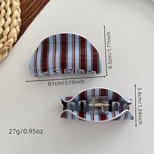 1PC Blue Caramel Striped Hair Clips Women Shaped Hair Clip Sports Hair Accessory Shark Clips Premium&Versatile Ponytail Barrettes Hair Claws Fashion Hair Claw for Women's Commuting Daily Hairstyles thumbnail 3