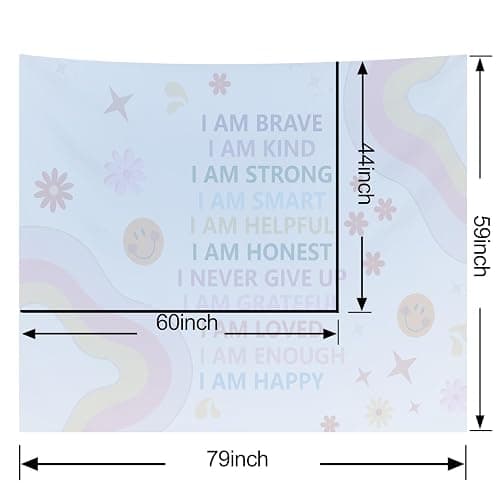 KJHL Rainbow Motivational Tapestry Wall Hanging Quote Positive Affirmations Saying Inspirational Classroom Tapestries Aesthetic Boho Kids Room Decor for Bedroom Living Room Dorm (59" x 79") thumbnail 6