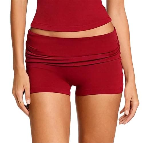 Alyweatry Women Foldover Mid Rise Yoga Shorts | Stretchy Fold Over Pilates Gym Workout Active Shorts Lounge Going Out Streetwear - Image 1