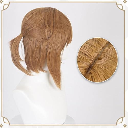 Shqncoh Anime Link Wig Short Brown Curly Tied in Ponytail Party Hair Halloween Cosplay Props Accessory thumbnail 4