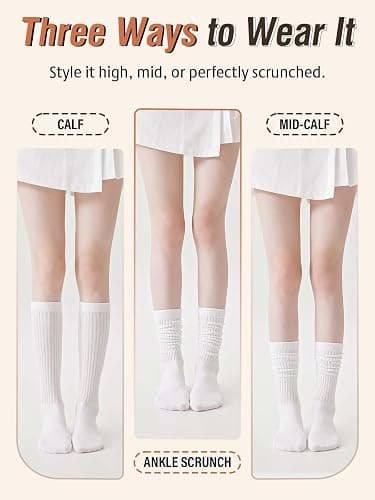 Rehelu Womens Scrunch Long Socks Retro Cute Cotton Slouchy Boot Socks Lightweight High Tube Slouch Sock for Women 3 Pairs thumbnail 5