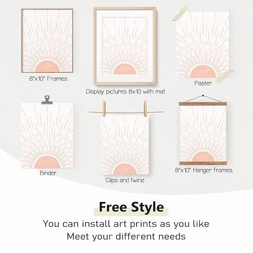 PLKMN Pink Boho Wall Art Prints Set of 4, Abstract Sun Wall Decor Aesthetic, Watercolor Pictures Neutral Pink Prints Decor for Living Room Bedroom Home, 8x10 Prints Unframed Art thumbnail 6