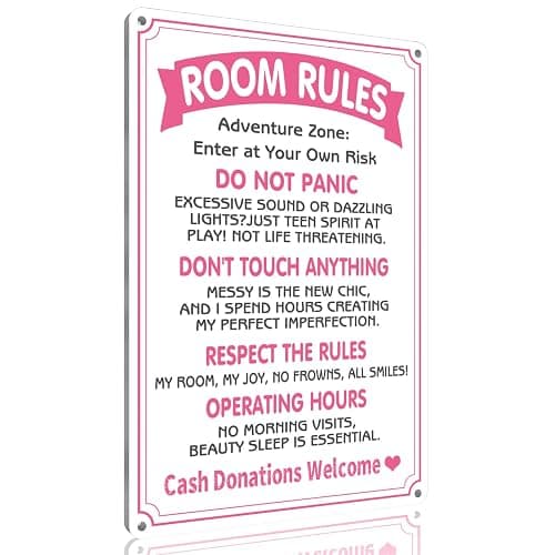 8X12 Inch Pink Room Rules Metal Tin Sign - For Teen Girls Bedroom Door Sign Preppy Room Wall Decor For Teens Aesthetic Cool Decor - Image 1